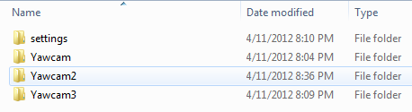Yawcam folders screenshot